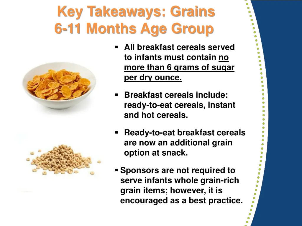 key takeaways grains 6 11 months age group