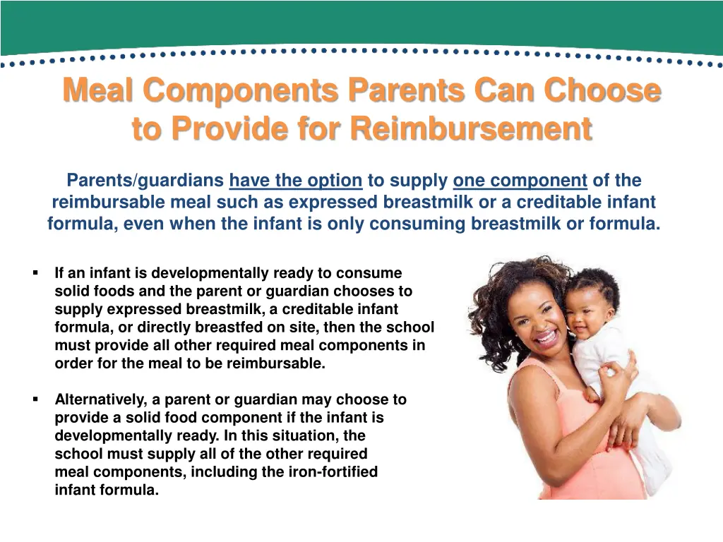 meal components parents can choose to provide