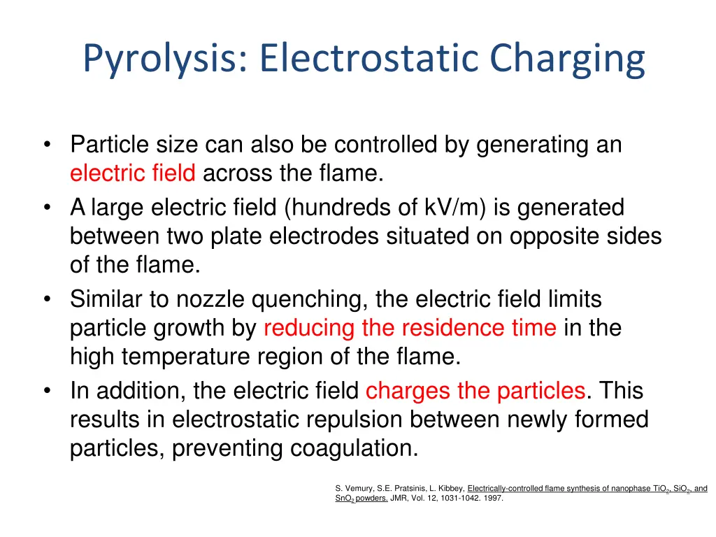 pyrolysis electrostatic charging