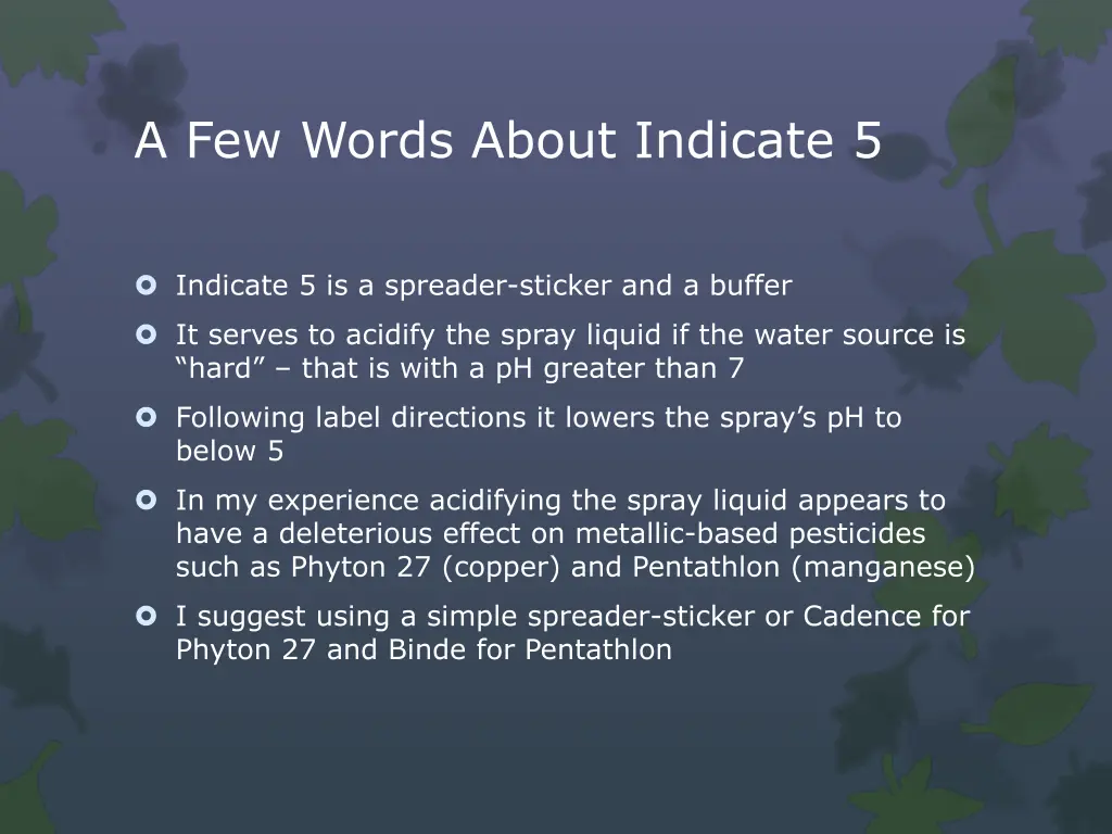 a few words about indicate 5