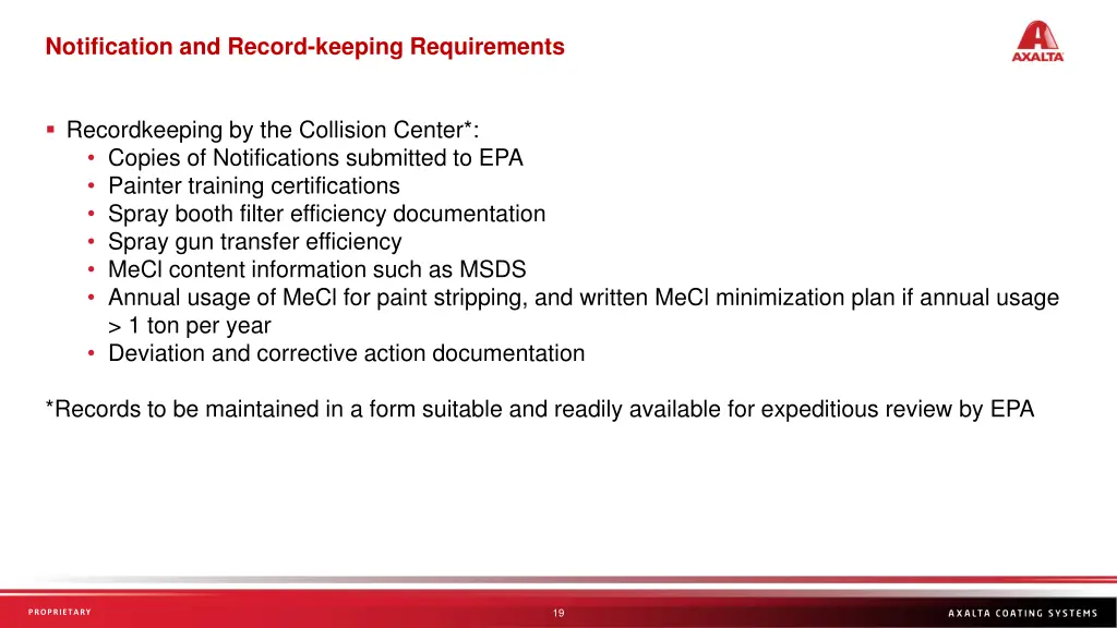 notification and record keeping requirements 1