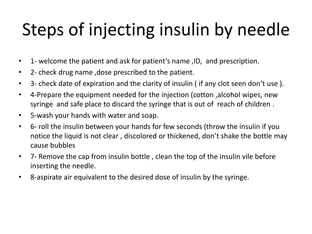 steps of injecting insulin by needle