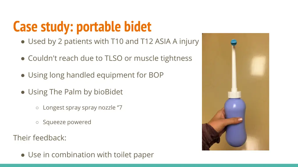 case study portable bidet used by 2 patients with