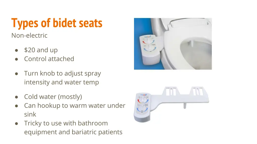 types of bidet seats non electric