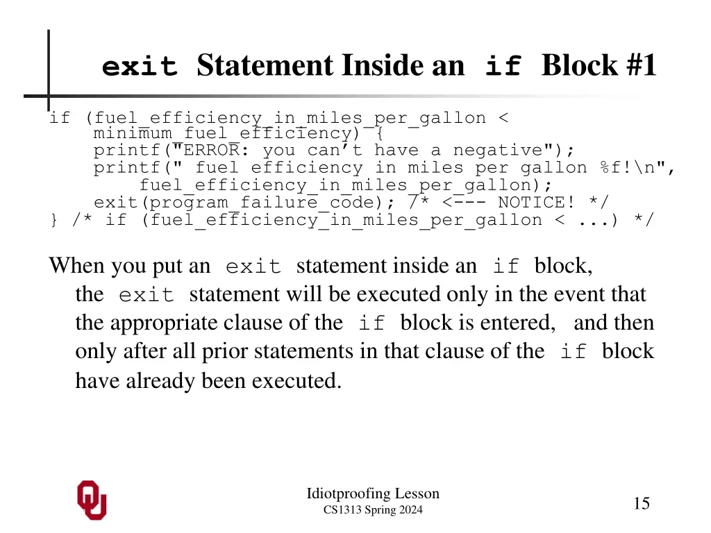 exit statement inside an if block 1