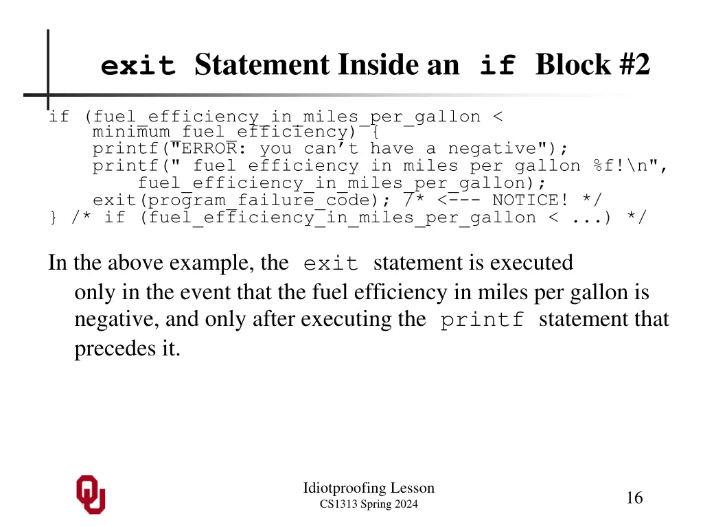 exit statement inside an if block 2