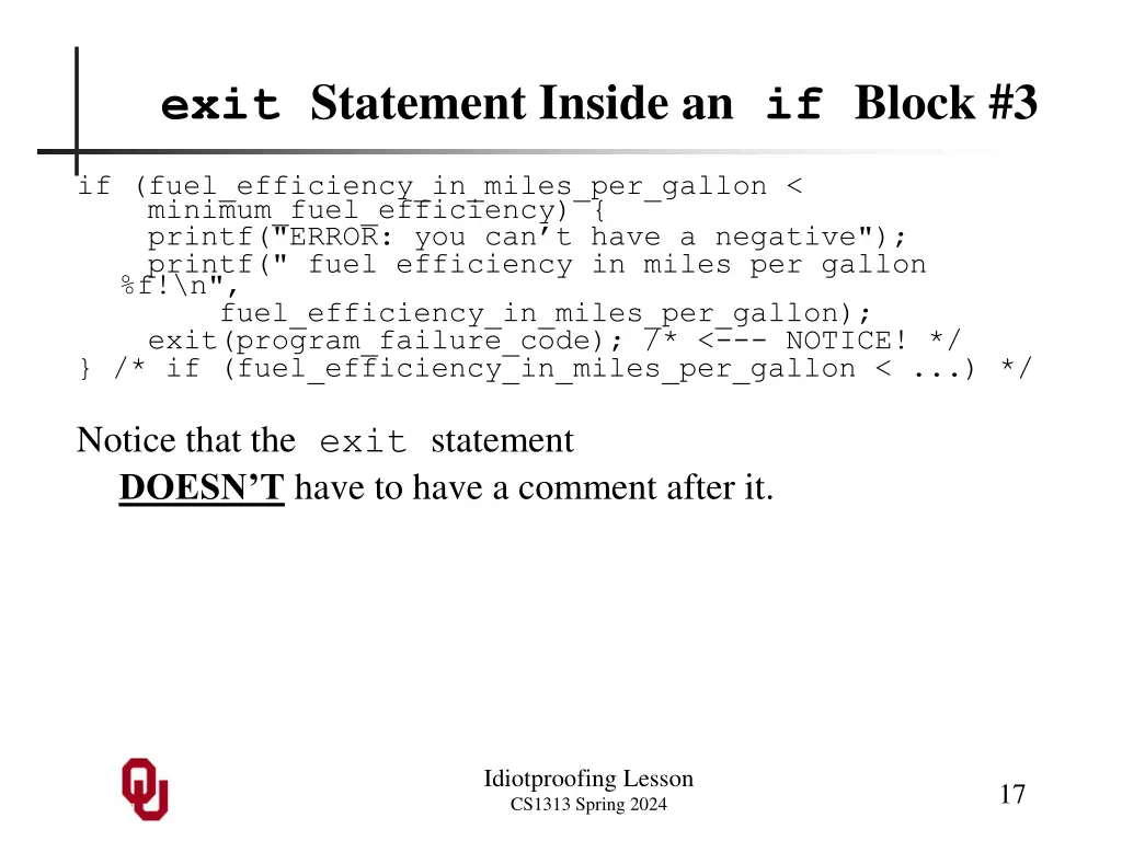 exit statement inside an if block 3