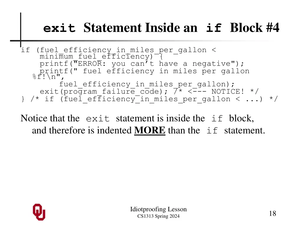 exit statement inside an if block 4