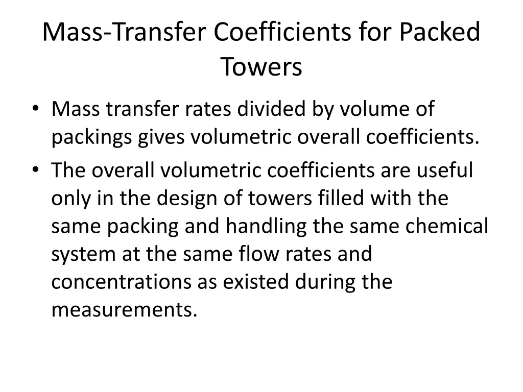 mass transfer coefficients for packed towers