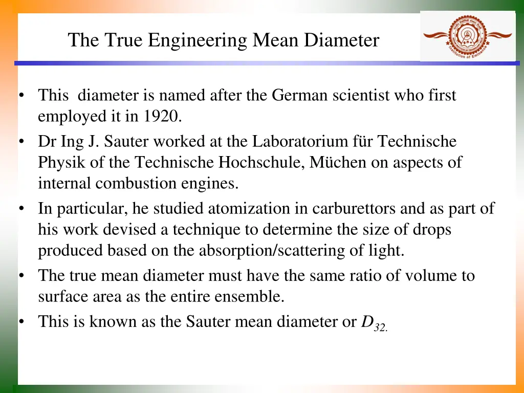 the true engineering mean diameter