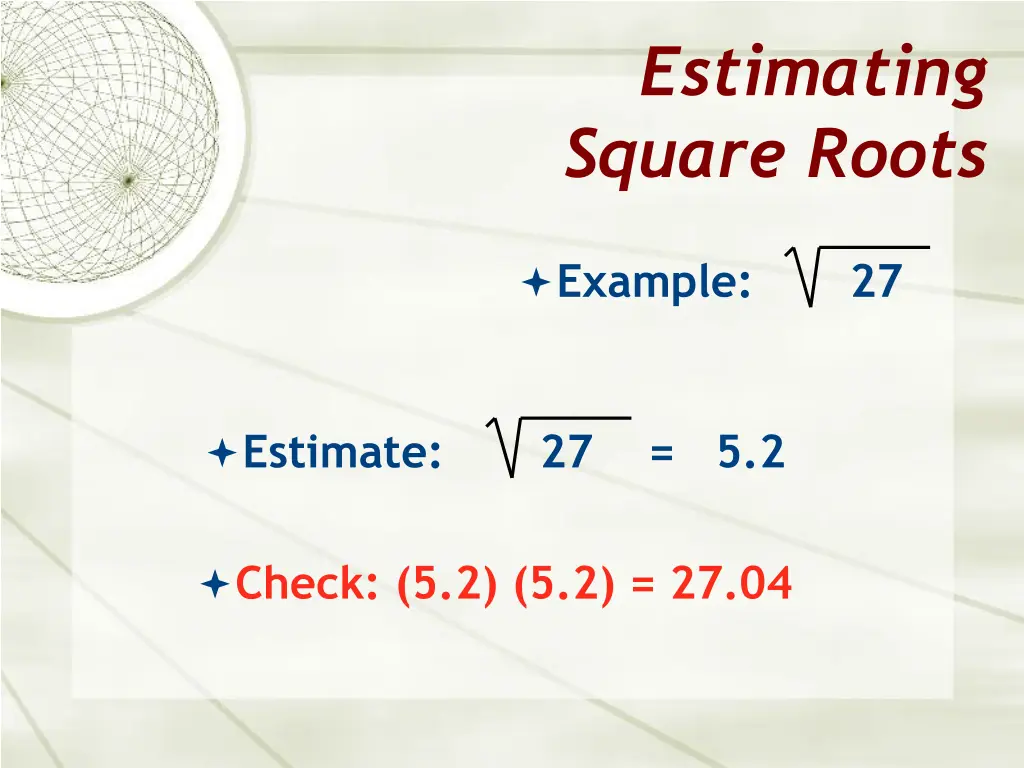 estimating square roots 10