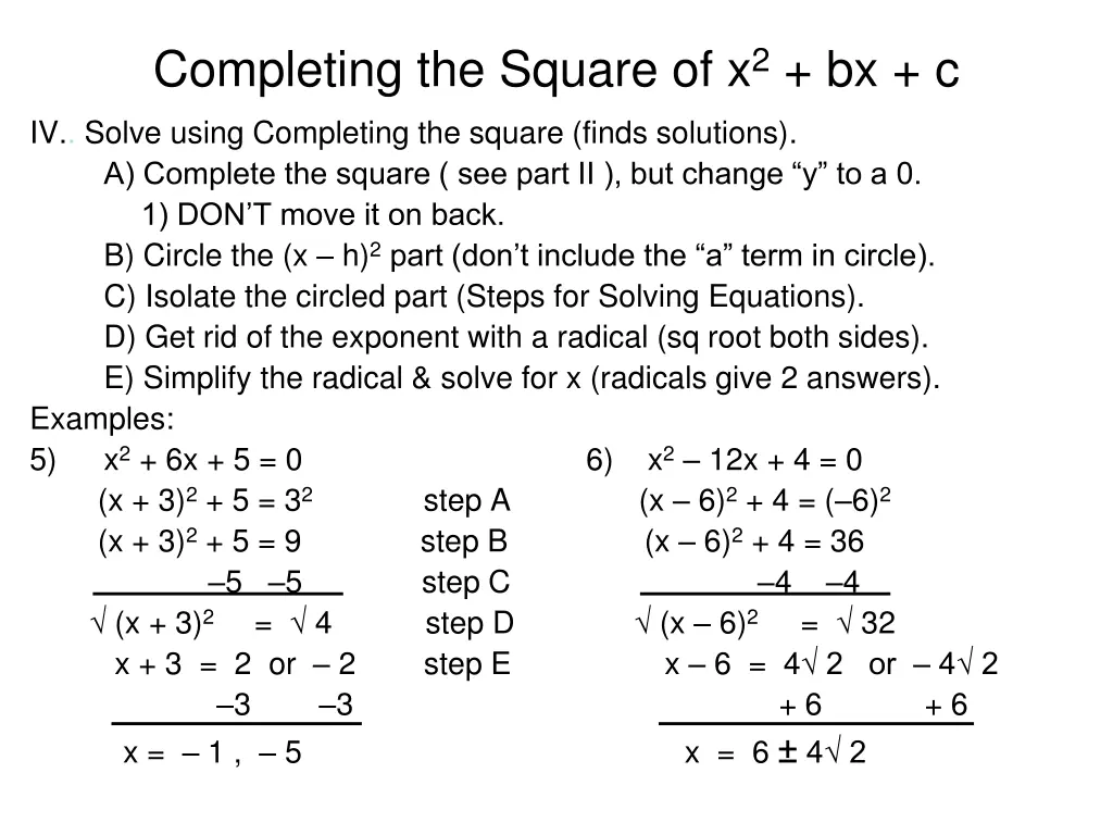 completing the square of x 2 bx c 2