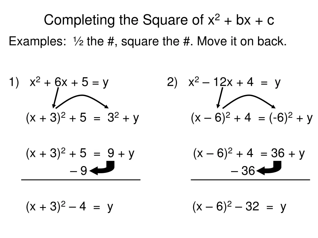 completing the square of x 2 bx c examples