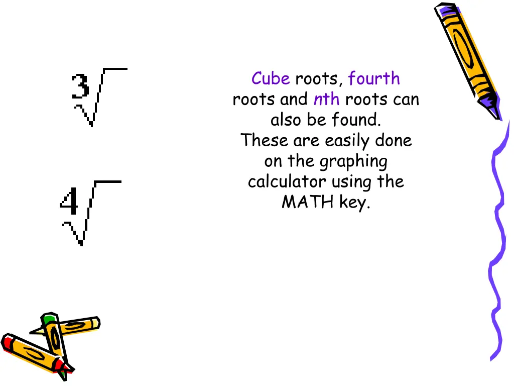 cube roots fourth roots and n th roots can also