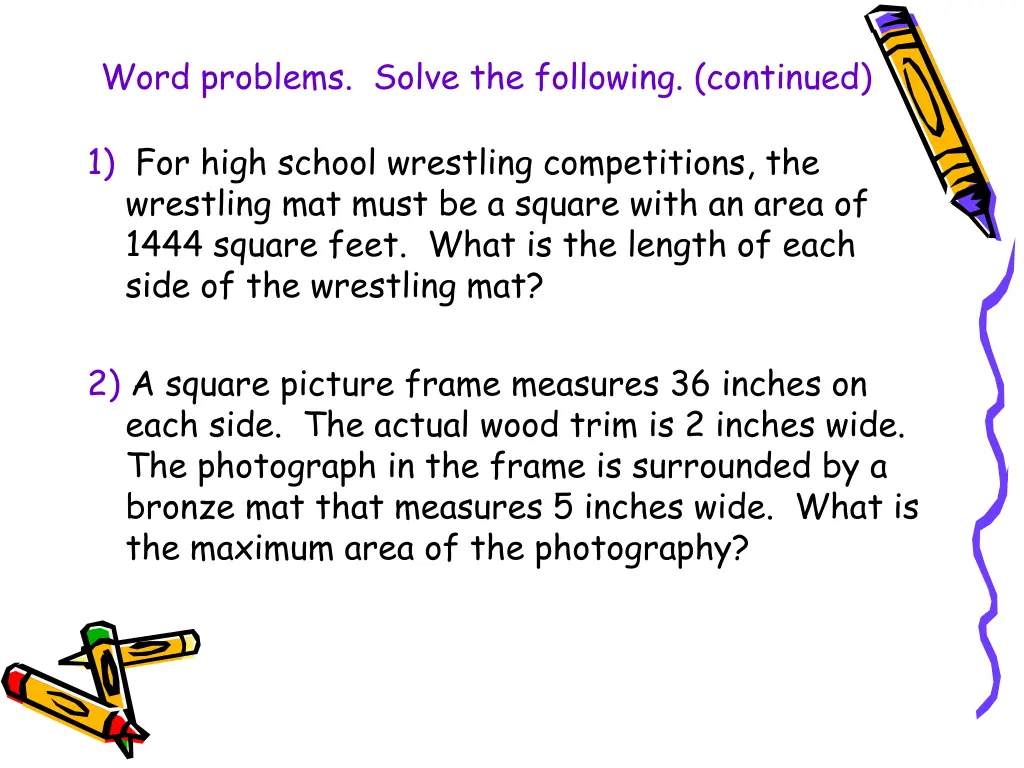 word problems solve the following continued