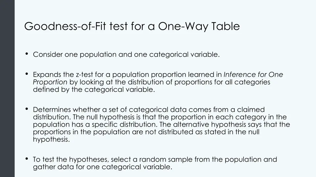 goodness of fit test for a one way table