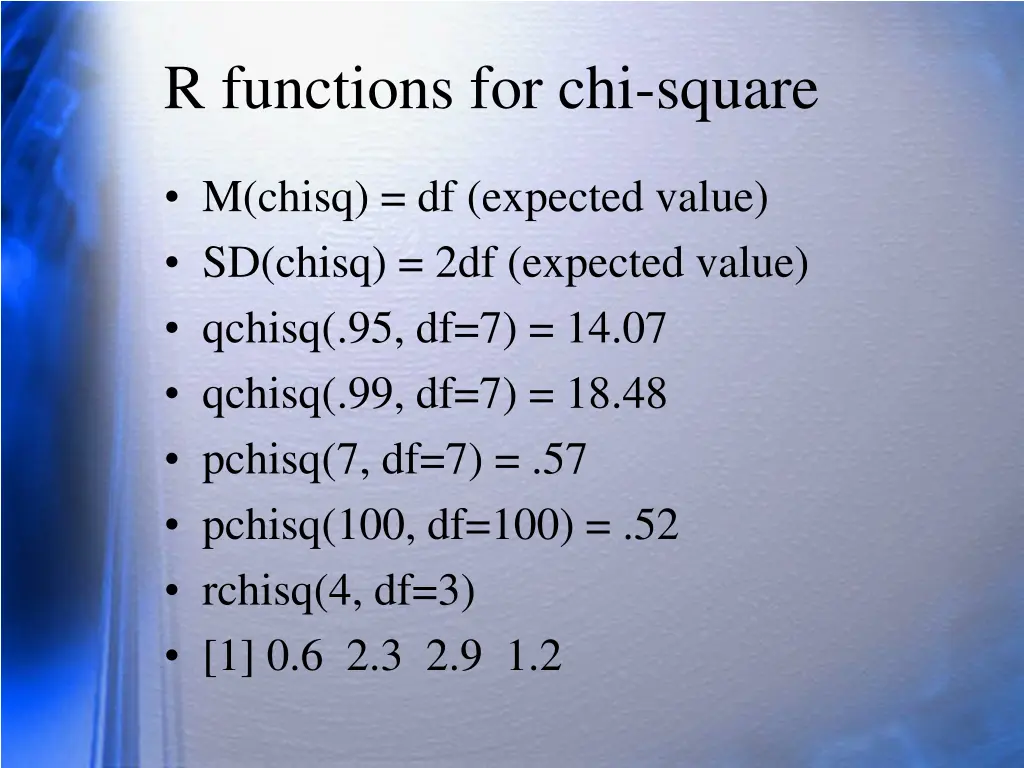 r functions for chi square