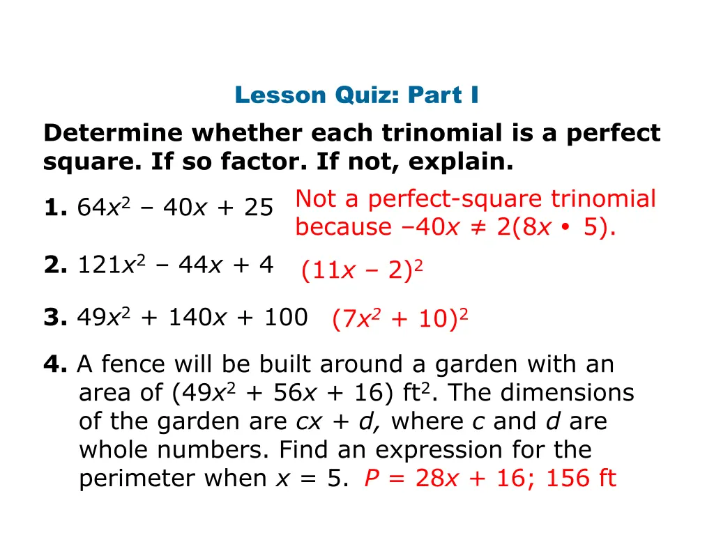 lesson quiz part i