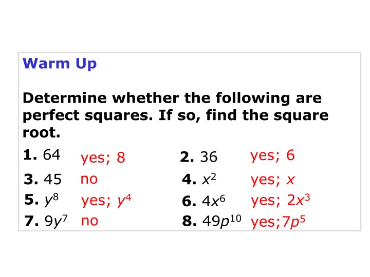 warm up determine whether the following