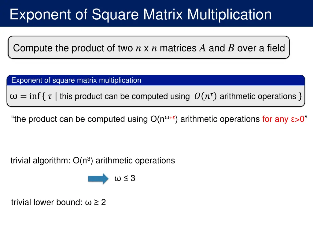 exponent of square matrix multiplication