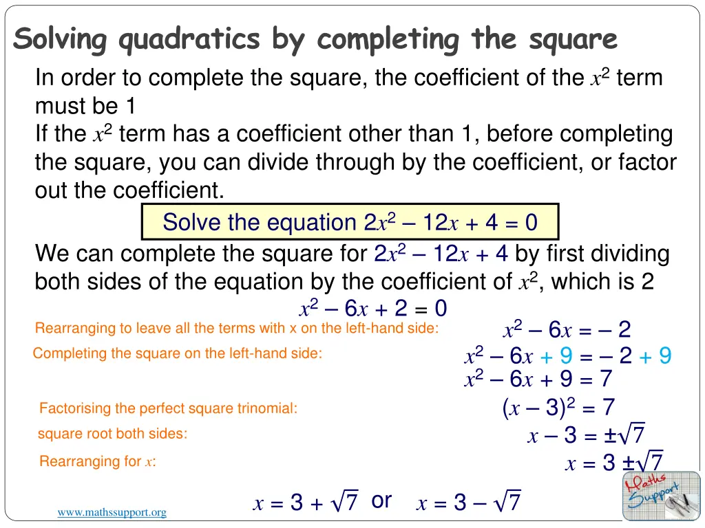 solving quadratics by completing the square 6