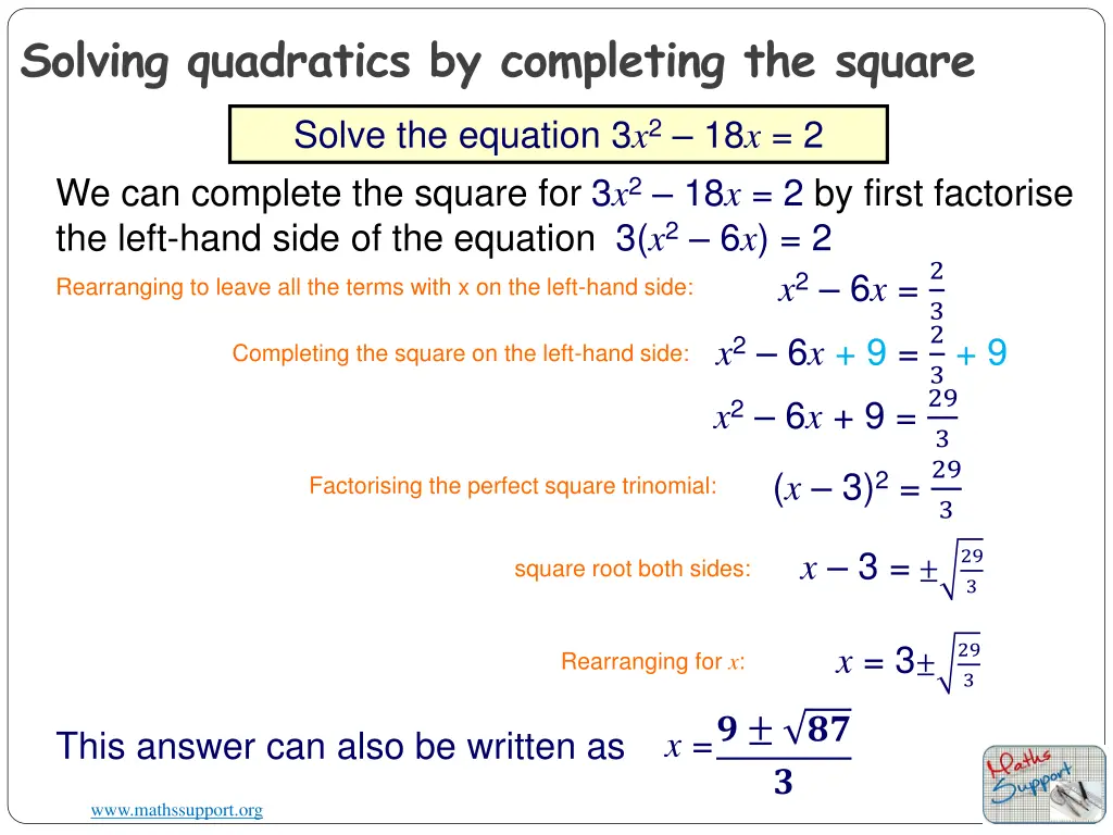 solving quadratics by completing the square 7