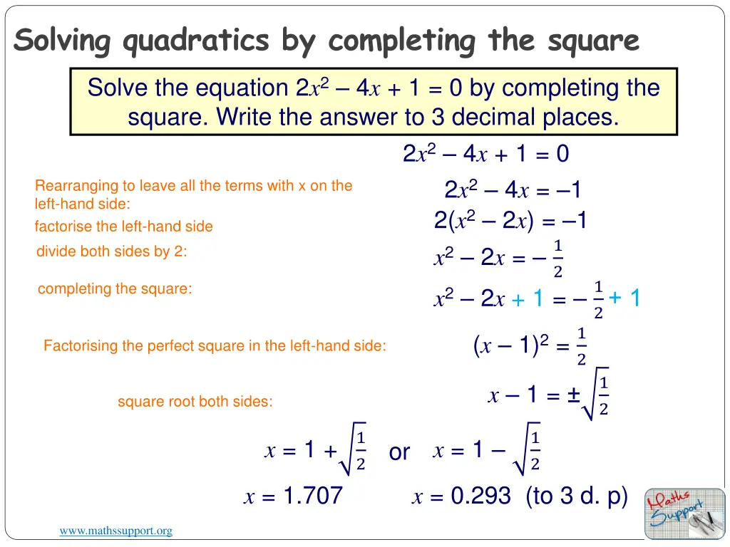 solving quadratics by completing the square 8