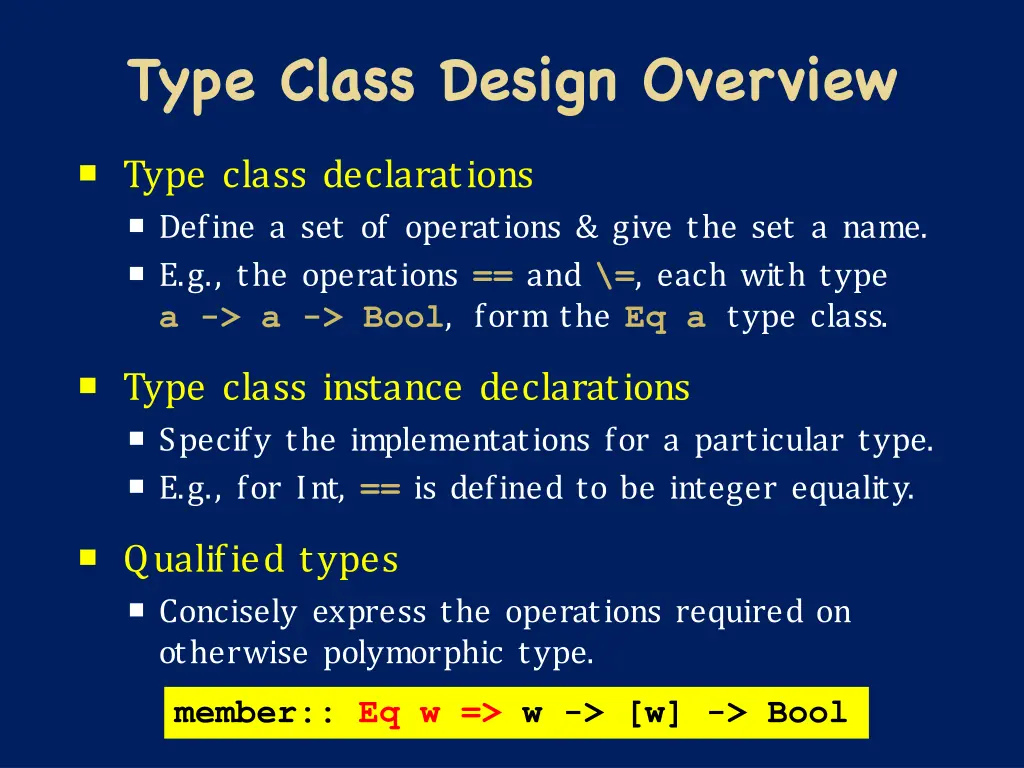 type class design overview