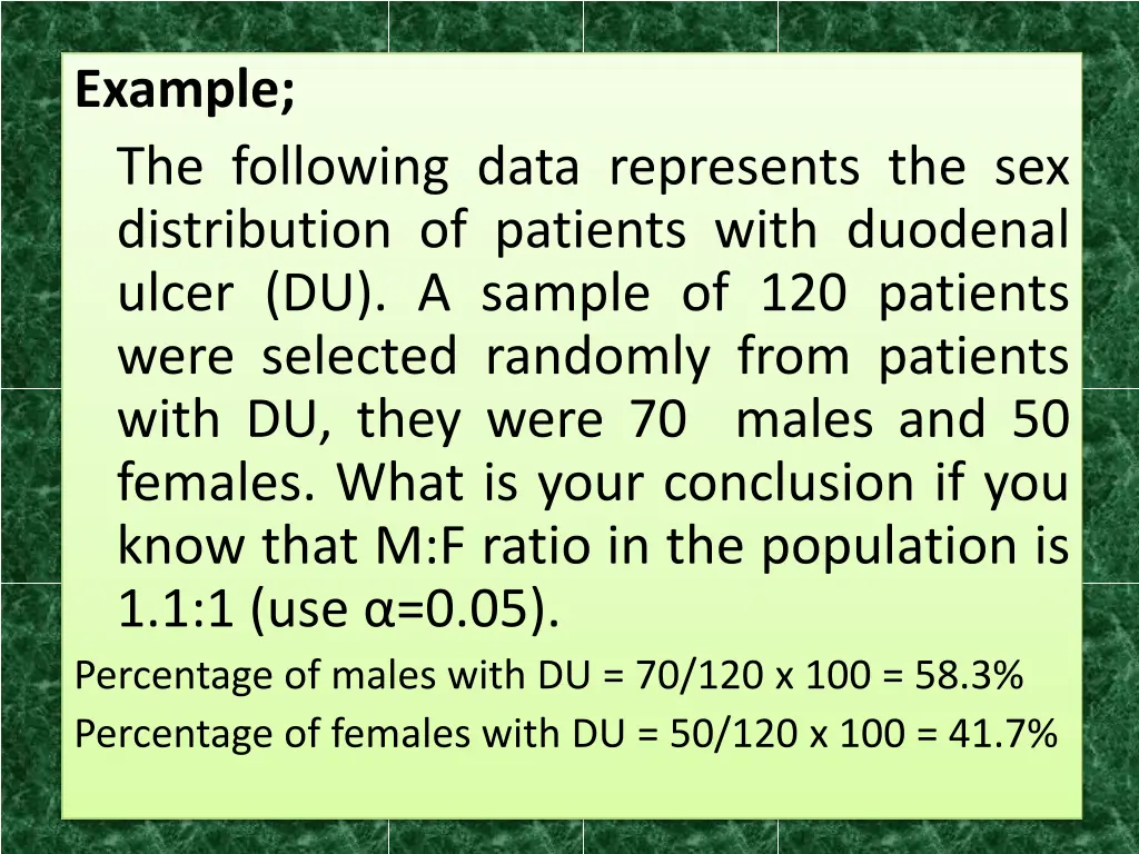 example the following data represents