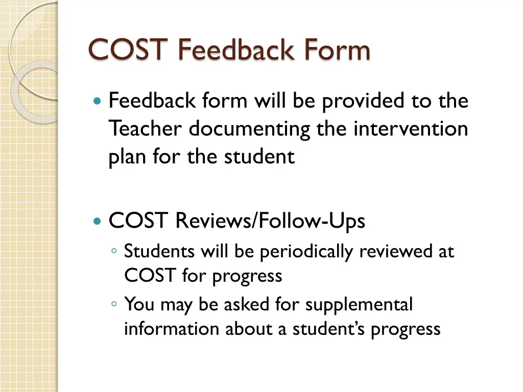 cost feedback form