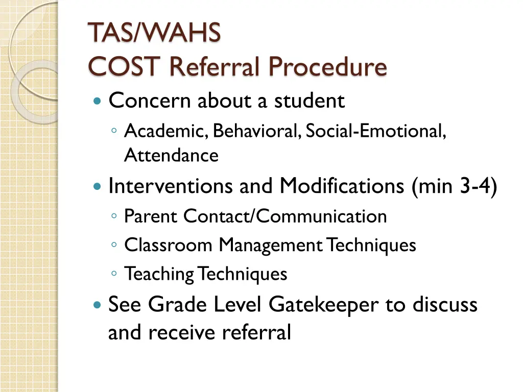 tas wahs cost referral procedure concern about