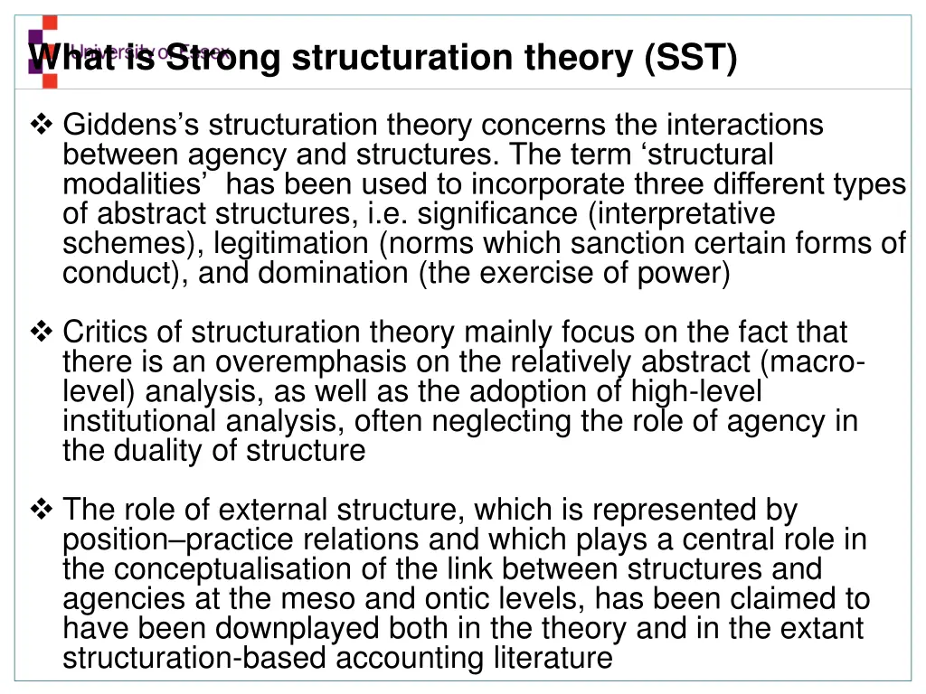 what is strong structuration theory sst