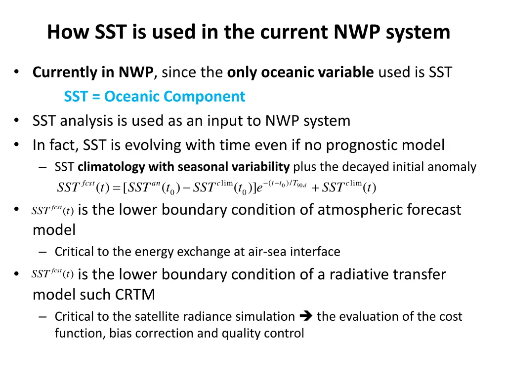 how sst is used in the current nwp system