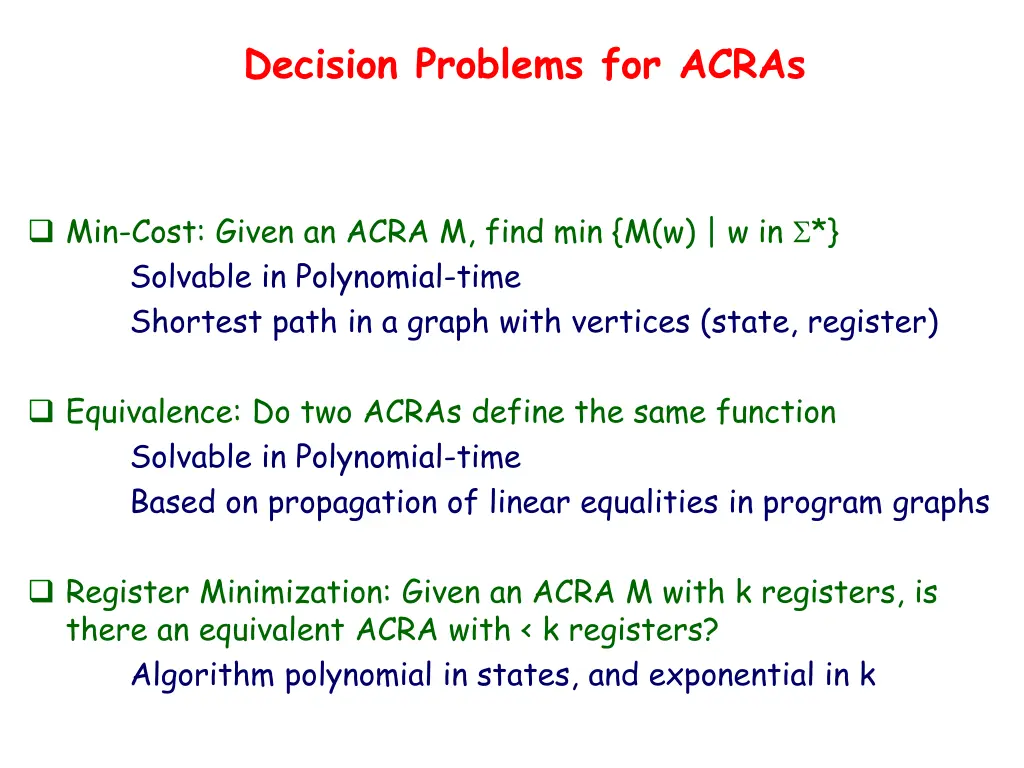 decision problems for acras