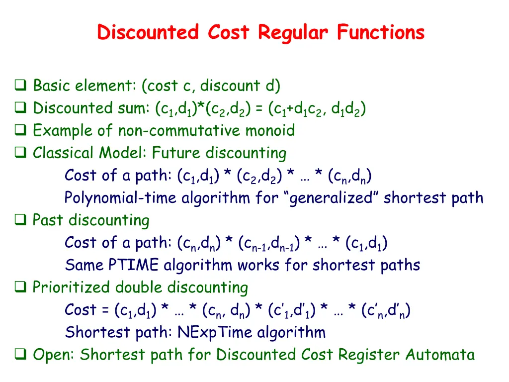 discounted cost regular functions