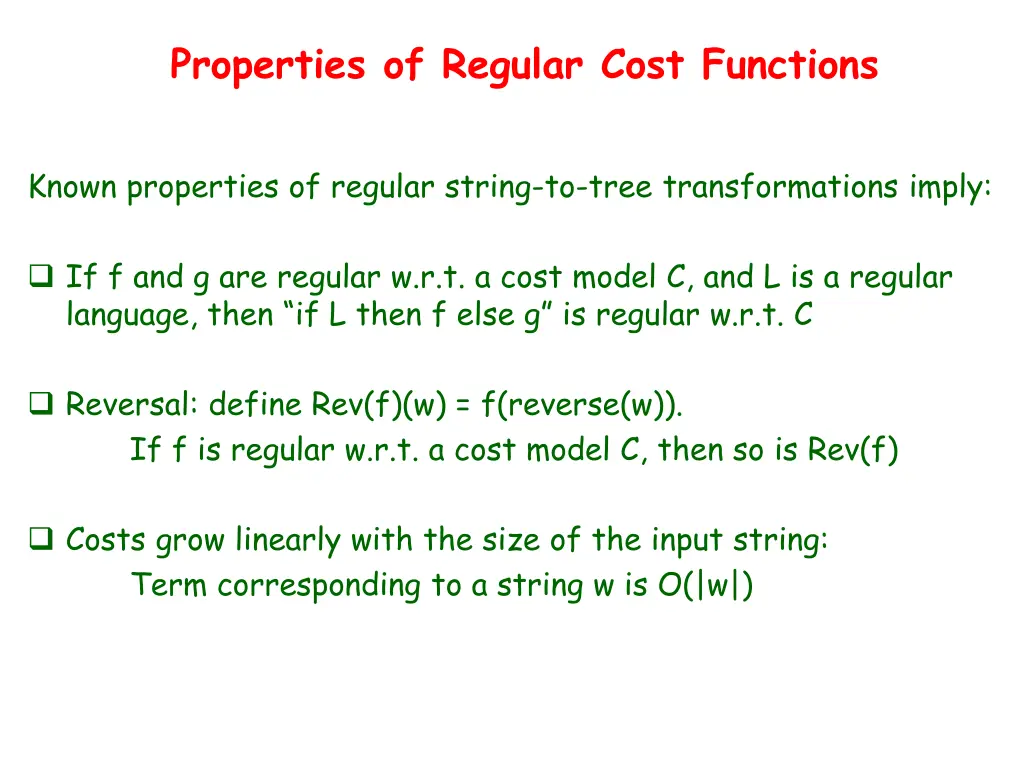 properties of regular cost functions