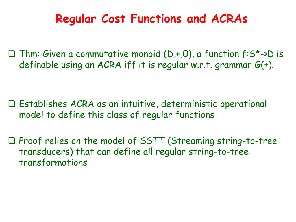 regular cost functions and acras