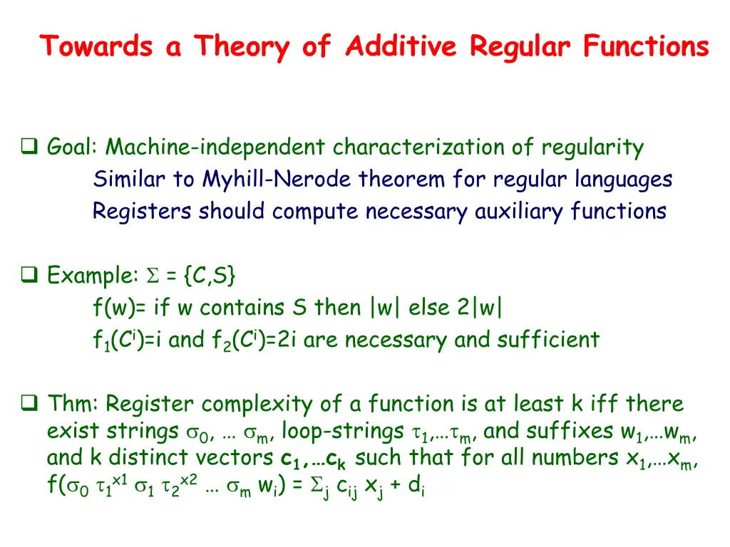 towards a theory of additive regular functions