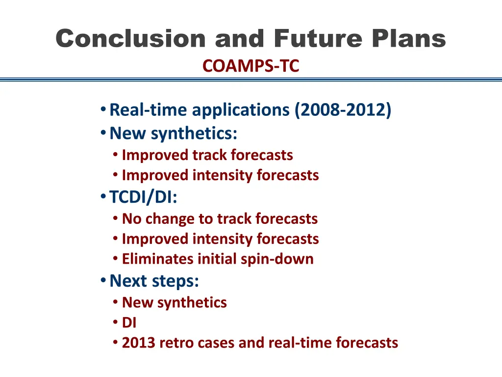 conclusion and future plans coamps tc