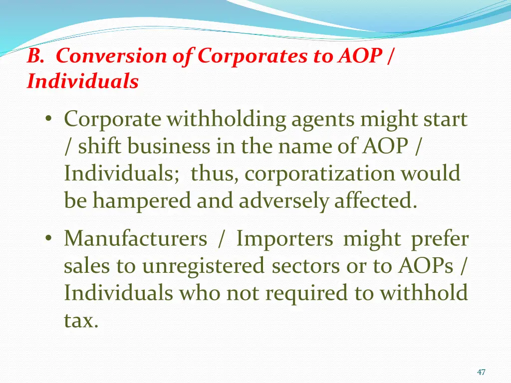 b conversion of corporates to aop individuals