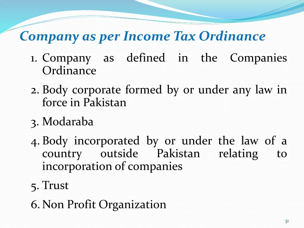 company as per income tax ordinance