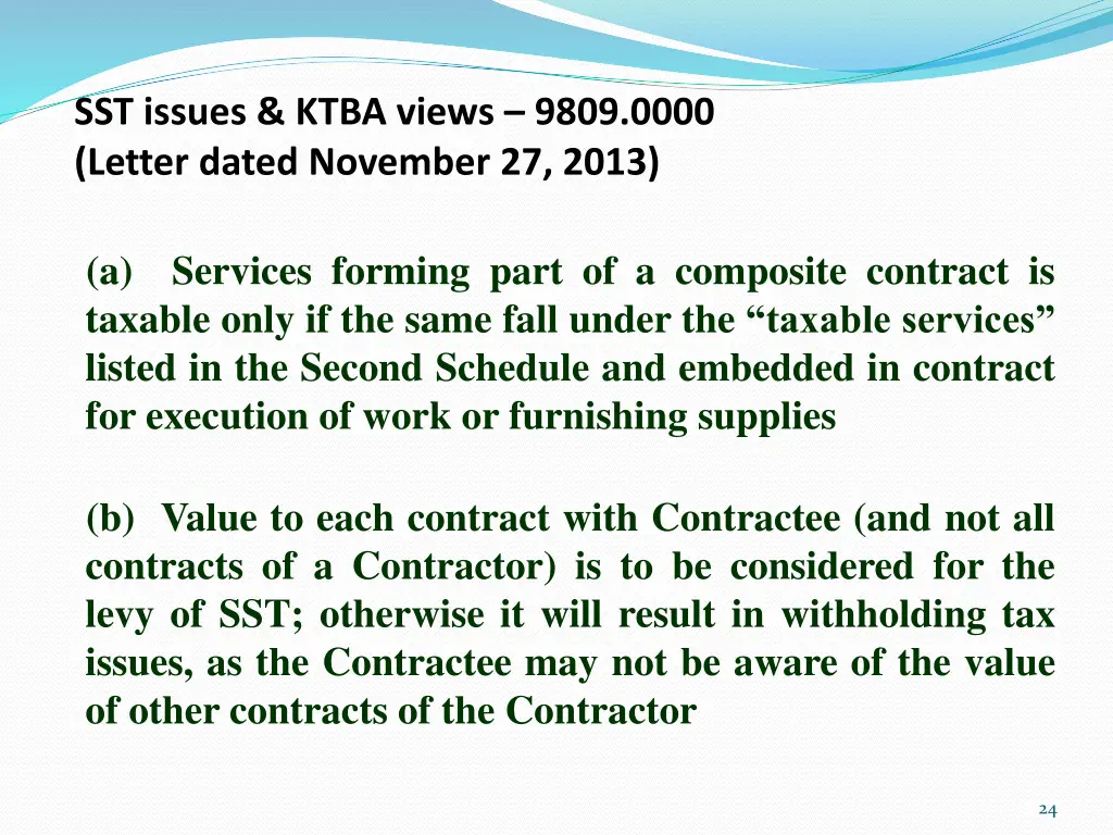 sst issues ktba views 9809 0000 letter dated