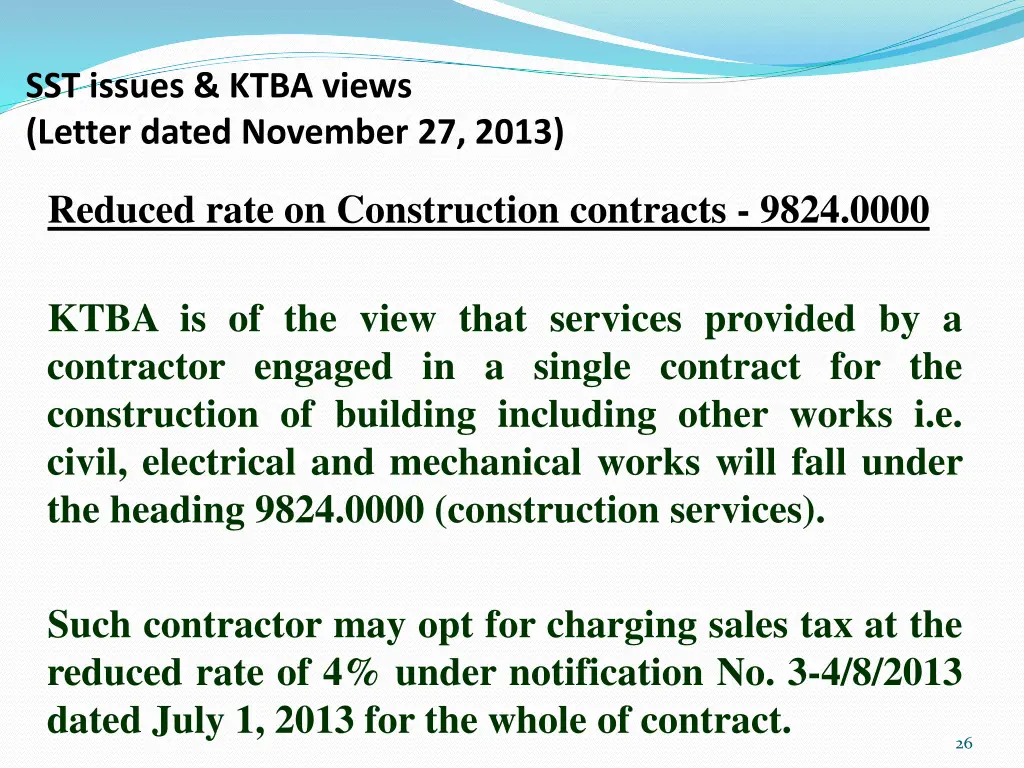 sst issues ktba views letter dated november