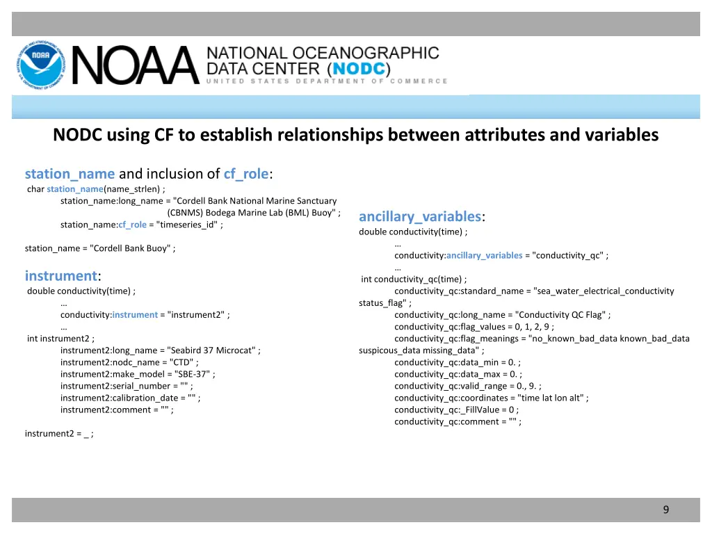 nodc using cf to establish relationships between