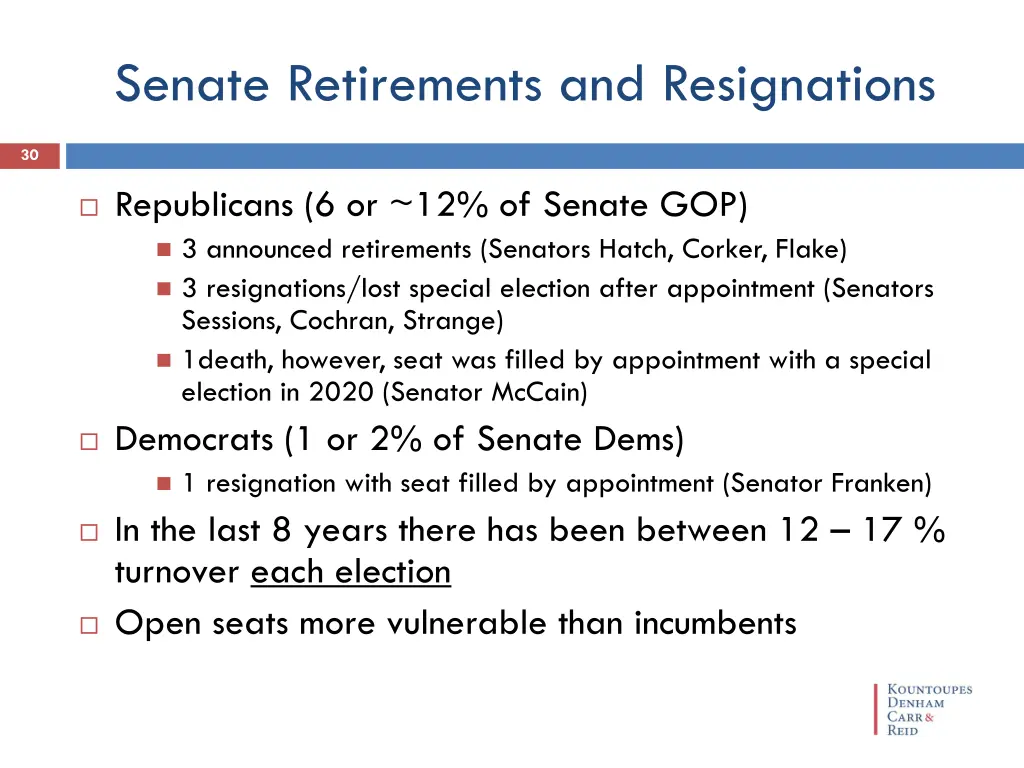 senate retirements and resignations