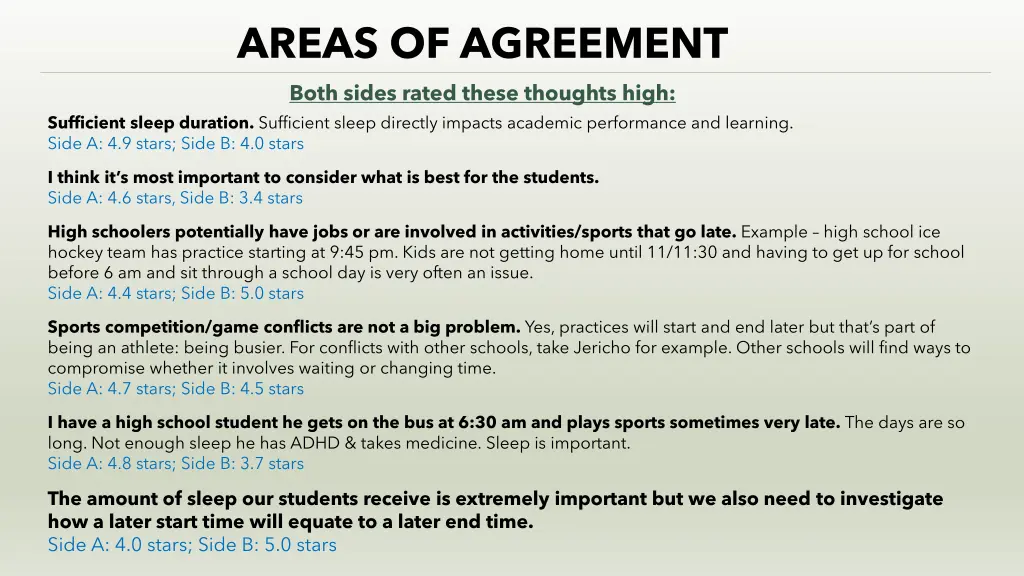 areas of agreement