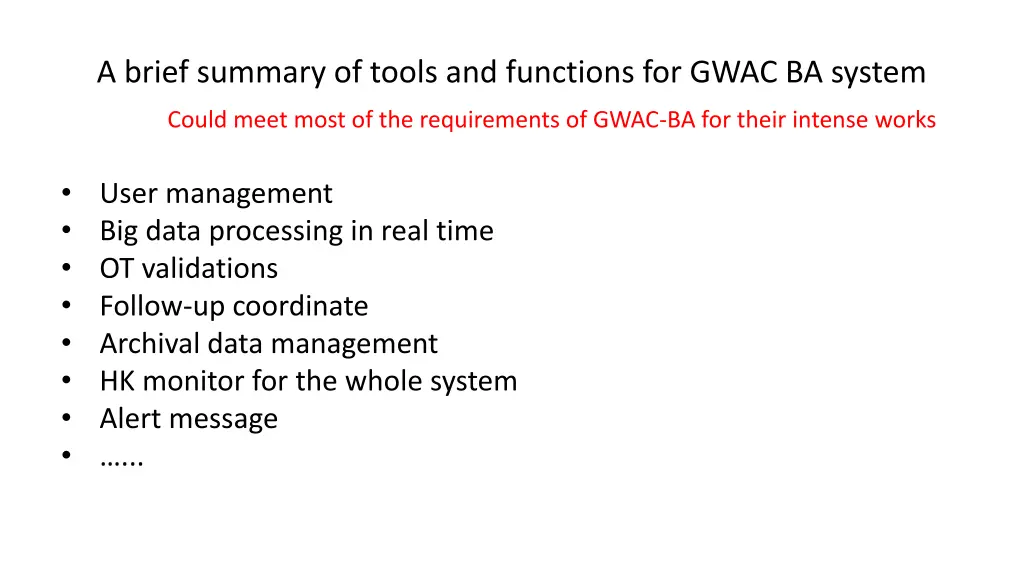 a brief summary of tools and functions for gwac