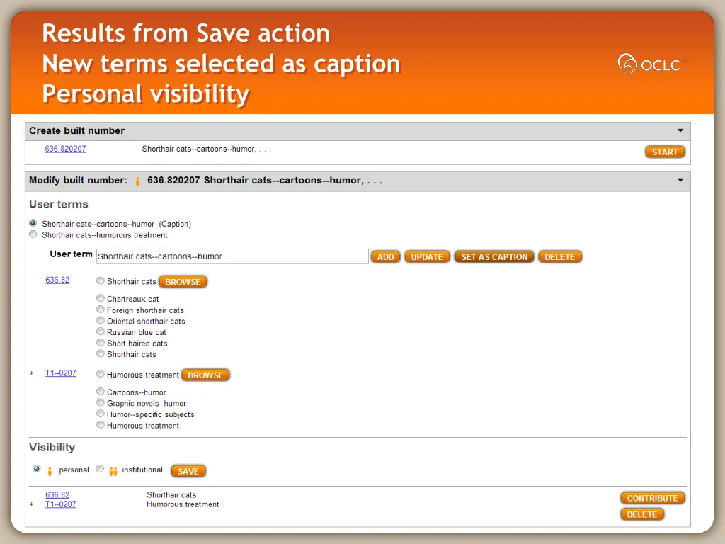 results from save action new terms selected