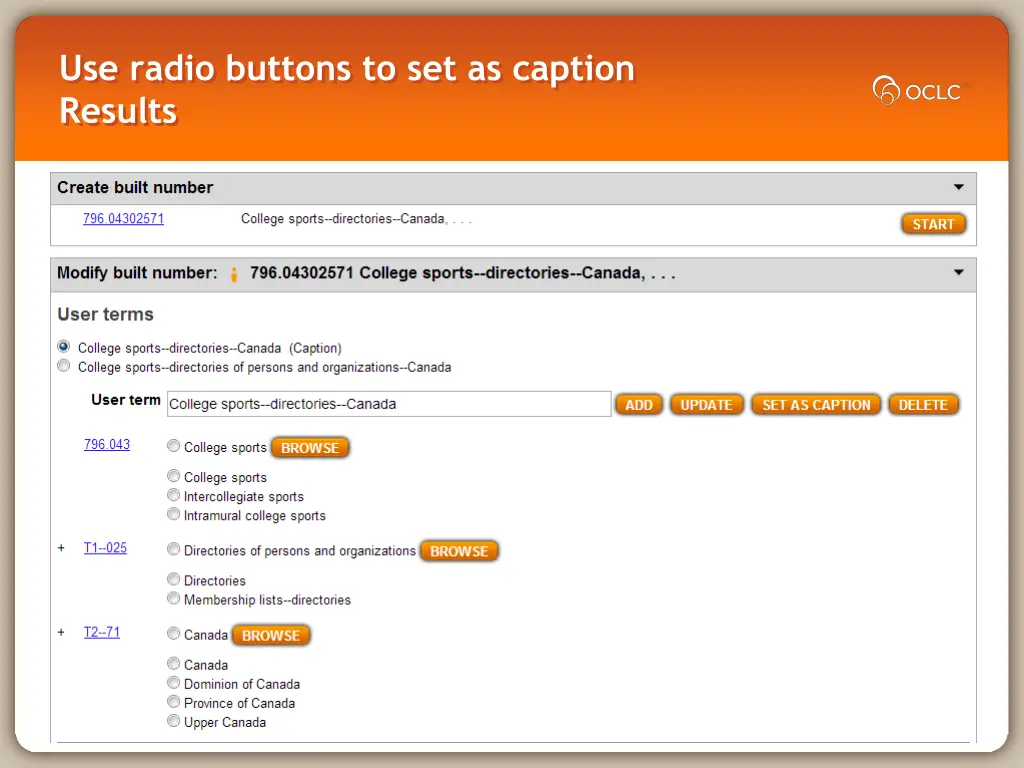 use radio buttons to set as caption results