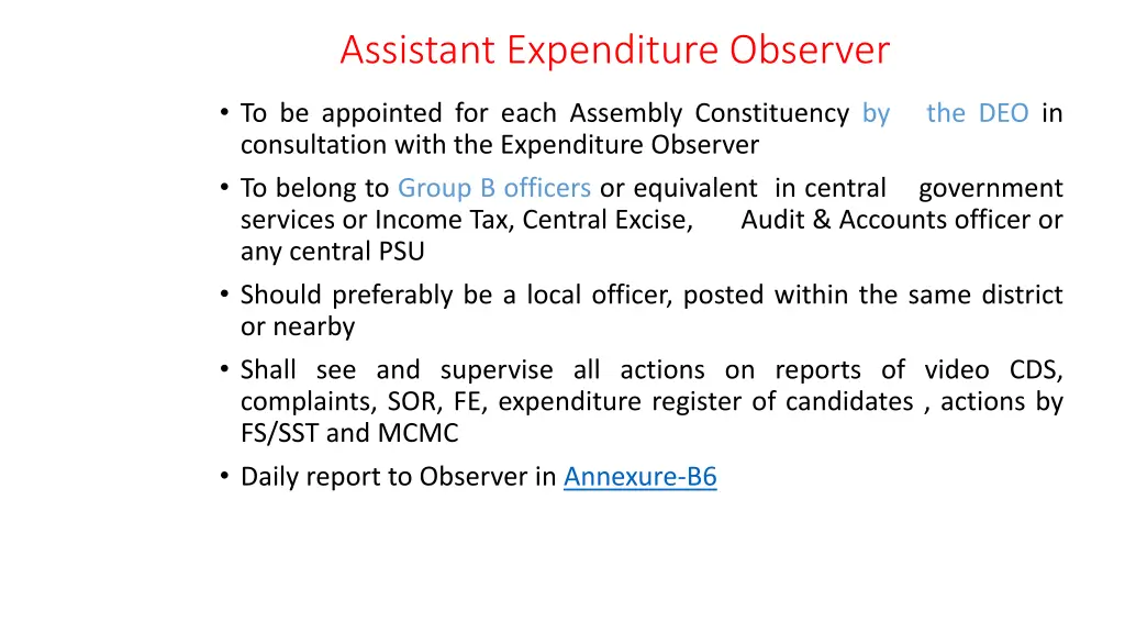 assistant expenditure observer